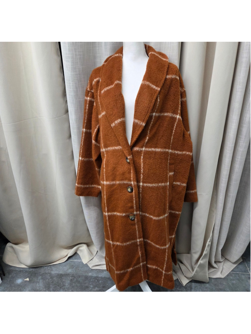 Old Navy Relaxed Plaid Soft-Brushed Overcoat Jacket Women XXL Rust Windowpane